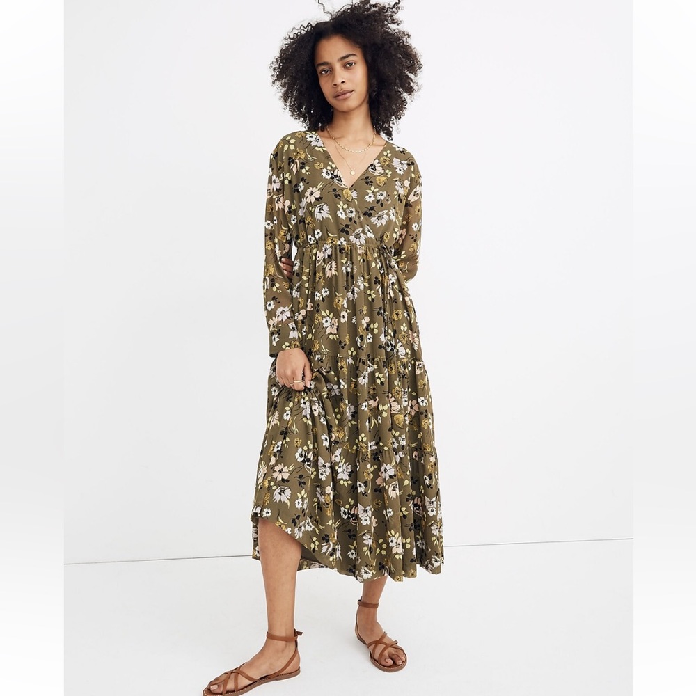Madewell Cinch-Waist Tiered Midi Dress in Wildblooms size M